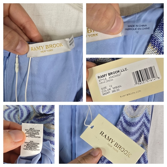 Ramy Brook Womens Size 12 Blue White Hana Jacquard Cut Out Mini Dress - Picture 3 of 7